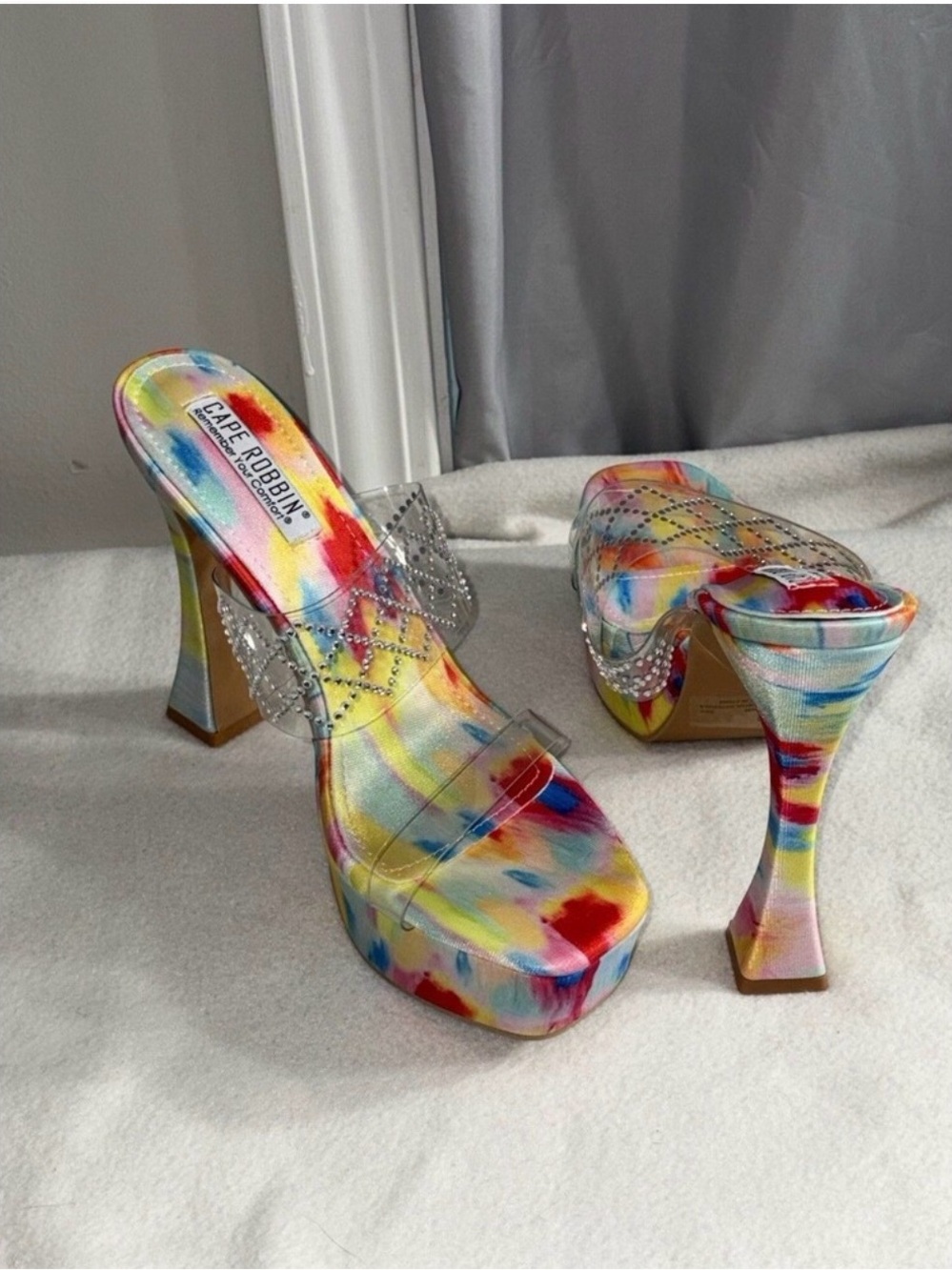 Cape Robbin Yellow Multicolor Platform Mule Heels